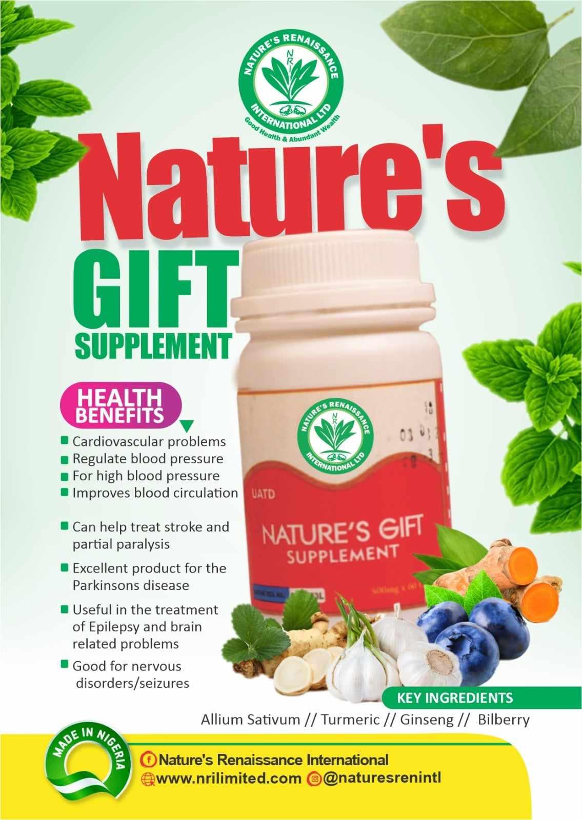 NATURE'S GIFT SUPPLEMENT-NATURAL SUPPORT FOR HEART, BRAIN & NERVE HEALTH